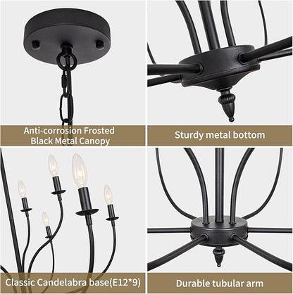 Black Chandelier, 9-Light Farmhouse Chandelier for Dining Room Lighting Fixtures Hanging, 2-Tier French Country Candle Chandeliers for Living Room Bedroom Foyer(Frosted Black)