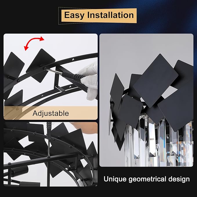 Black Crystal Chandelier Modern Round Chandelier Crystal Ceiling Pendant Light 24'' 5 Tiers Dining Room Chandelier over Table k9 Luxury Hanging Lamp Fixtures for Entryway Foyer Dining Room Bedroom