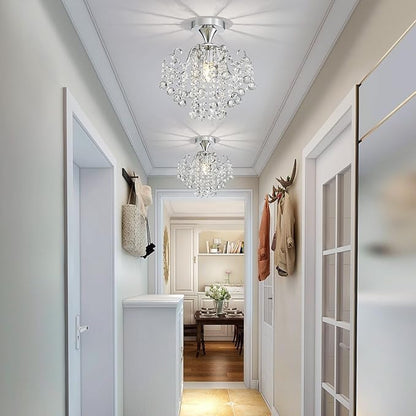 WUZUPS Crystal Chandelier Flushmount Ceiling Light Modern Lighting Fixture for Bedroom Hallway Bar Kitchen Bathroom, H 13.4" x W 12.6", E26 Base, Chrome