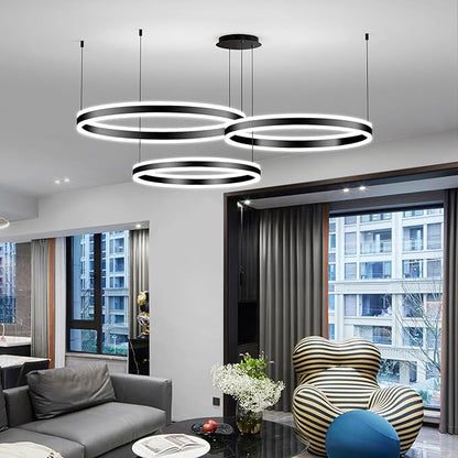 Mikeru Modern 3 Ring Chandelier Light, LED Pendant Light Fixtures with Remote Control 3000k-6500K Adjustable Color Temperature Light for Living Room, Bedroom, Kitchen（15.7+23.6+31.5IN）