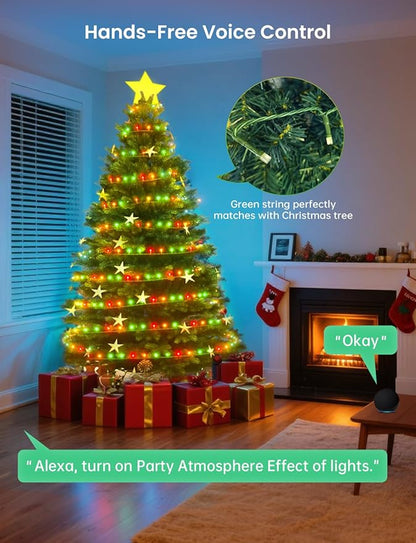 Smart Christmas Fairy Lights, 65.6Ft 200LEDs RGB+IC String Light, APP & Remote Control, with 84 Scenes, Music Mode, Work with Alexa & Google Home, Color Changing Halloween Decor Light for Indoor Tree