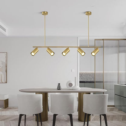 BOKT Brass Gold 5-Light Track Lighting Pendant Mid Century Modern LED Hanging Track Lighting Kit Vanity Linear Track Lighting Kitchen Island Adjustable Spot Light Ceiling