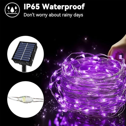 Solar String Lights Outdoor Waterproof 33ft 100LED 8 Modes Twinkle Lights Solar Fairy Lights for Patio, Garden Yard Party Wedding Tree Christmas Halloween Decoration, Purple