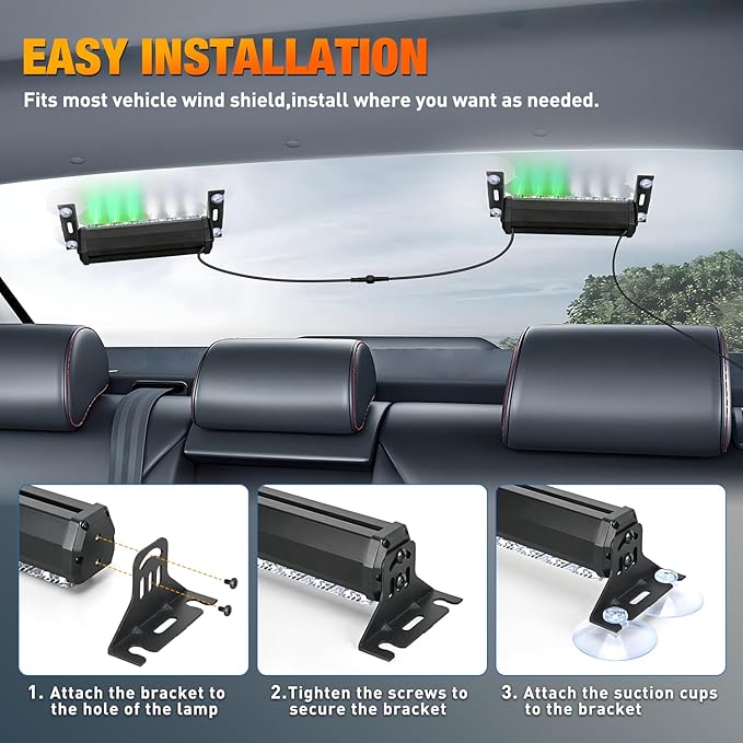 Nilight 12LED Emergency Strobe Traffic Advisor Light Bar 2 in 1 Green White Dash Warning Safety Flashing Lights Front/Rear Windshield Construction Lights for Trucks Cars Plow Police Vehicles
