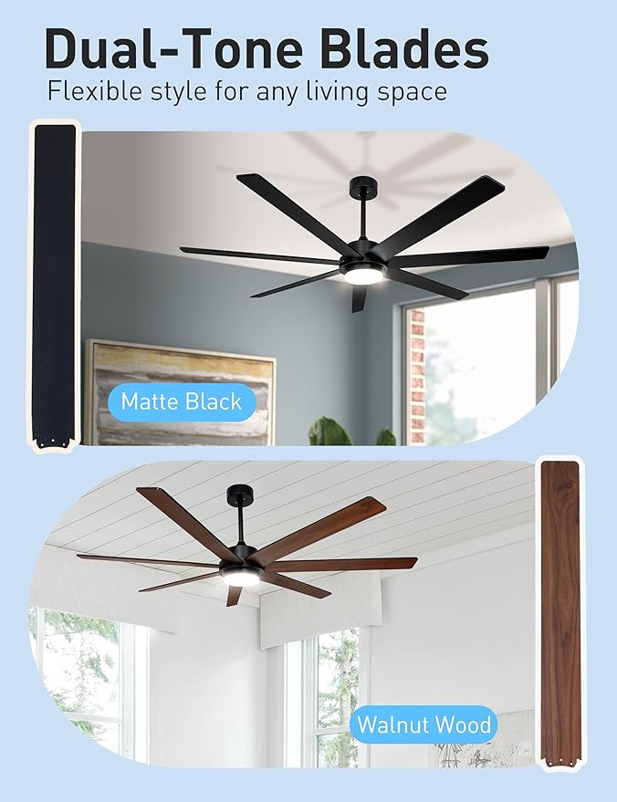 65 Inch Black Smart Ceiling Fan with Light and Remote via WIFI Alexa APP Control,Dimmable,Quiet DC Motor Indoor Outdoor Ceiling Fans for Patios or Bedroom