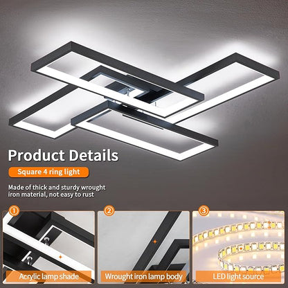 Shine LUEST Modern LED Ceiling Lights for Bedroom 26" Dimmable Square Ceiling Lights for Living Room with Remote Control Black Bedroom Light Fixture for Kitchen,Bathroom,Balcony