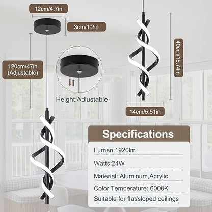 Modern LED Pendant Light Fixtures 6000K Pendant Lights Black Hanging Lamp for Dining Room Bedroom Living Room (1 Pack)