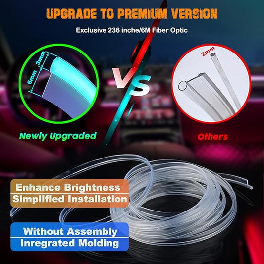 Jushope Car LED Lights, Interior Car Lights with Wireless APP/RF Remote/Button Control, Car Ambient Lighting Kit with 236" Integrated Molding Fiber Optic RGB Sync to Music (9 in 1-USB)