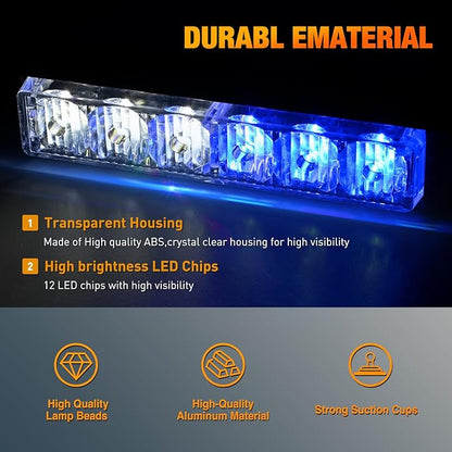 Nilight 12LED Emergency Strobe Traffic Advisor Light Bar 2 in 1 Blue White Dash Warning Safety Flashing Lights Front/Rear Windshield Construction Lights for Trucks Cars Plow Police Vehicles