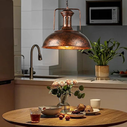 TAKEGO 16.14" Large Pendant Light, Dome Copper Pendant Light, Farmhouse Pendant Lights Kitchen Island, Vintage Pendant Lights Rustic Light Fixtures, Hanging Ceiling Lamp for Kitchen Island (Large)