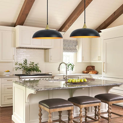 17.7" Large Pendant Light Fixtures, Dome Black and Gold Pendant Lights,Adjustable Pendant Lamps for Dining Room,Kitchen Island