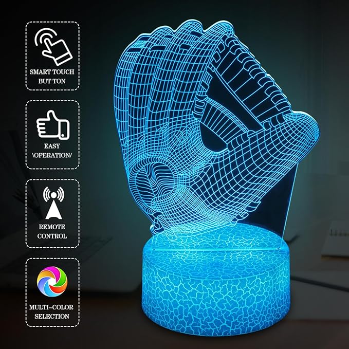 Baseball Night Light Gifts for Boy, 3D Baseball Bedside Lamp,16 Color Change Decor Lamp with Remote & Smart Touch, Gifts for Christmas Birthday Boys Men Gir