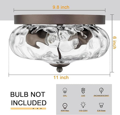 Darkaway Ceiling Light Fixtures Flush Mount Indoor Outdoor Ceiling Light with Water Ripple Glass Shade for Hallway Kitchen Bedroom Porch Living Room Bronze Finish