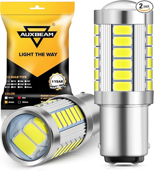Auxbeam 1157 LED Bulbs 6500K White, Super Bright 2057 2357 7528 BAY15D Replacement Bulb for Backup Reverse Lights, 3030 33-SMD Chipset, Pack of 2