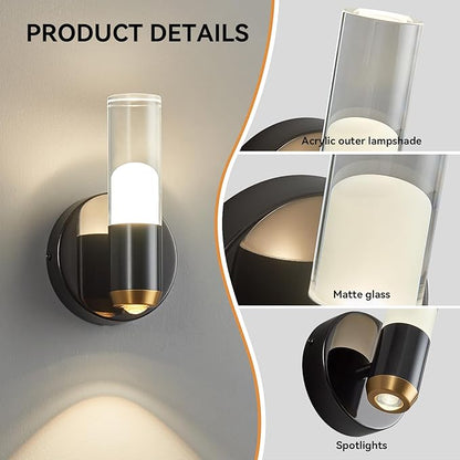 Modern Wall Sconces Set of Two Black Wall Lamp Sconces Wall Lighting LED Wall Lights Wall Decor, Indoor Up and Down Wall Lamp for Bedroom Bathroom Stair Entryway