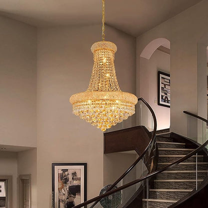 Crystal Chandeliers for Dining Room Light Fixture,Empire Style K9 Crystal Chandeliers for Entryway,12 Lights Gold Luxury Lighting Fixtures for Living Room Stairway Bedroom Foyer D22 Inch