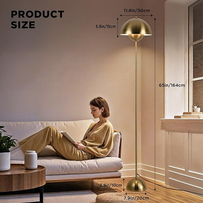 COSYLUX Modern Floor Lamp for Living Room, Industrial Tall Standing Lamp for Bedroom, Metal Shade Reflecting Light Reading Floor Lamp for Office, Nursery Room, Corner(Bright Gold)