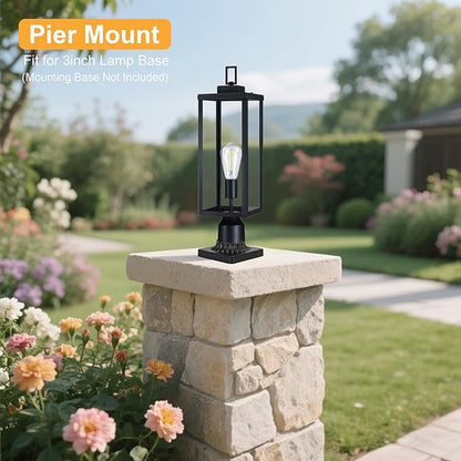 GRUENLICH Outdoor Lamp Post Light Fixtures, Exterior Pole Lantern with Tempered Glass, 20.5 Inch Fence Post Lighting for Garden Yard Pathway, Black, 1 Pack