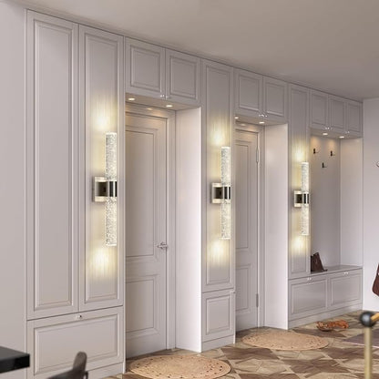 Modern LED Wall Sconces Set of Two - 4000K Dimmable Crystal Bathroom Sconces Wall Lighting Indoor Brushed Nickel Vanity Light Fixture Wall Mount Wall Lights for Bedroom Living Room,18 Inch