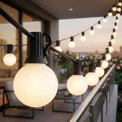 G40 Outdoor Frosted String Lights, 25Ft Globe Frosted White String Lights with 27 Small Round Bulbs, Waterproof Connectable Hanging Lights for Outside Backyard Porch Umbrella Bistro Decor, Black Wire