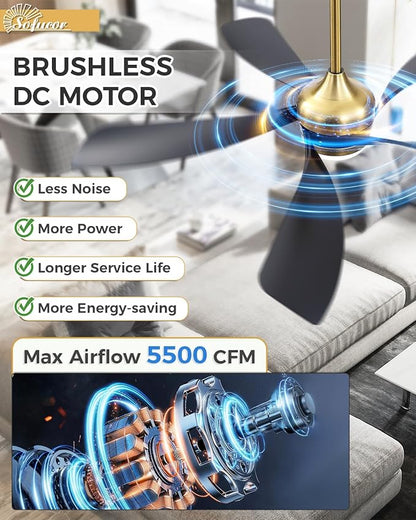 Sofucor 52" Smart Ceiling Fan, Indoor/Outdoor Ceiling Fans with Lights and Remote, Compatible with Alexa/Google/App, 3-Color Light 6-Speed Timing Reversible DC Motor for Bedroom Living Room Patio