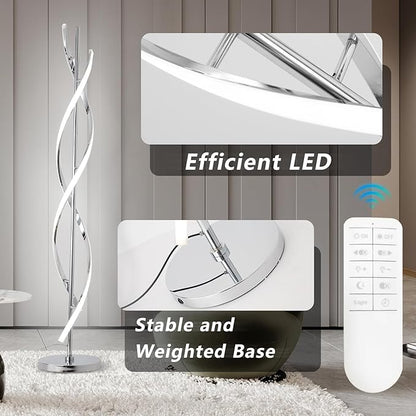 ADISUN 40W LED Modern Floor Lamp Remote Control Dimmable Spiral Floor Lamp Indoor Tall Lamp Floor Lamps for Living Rooms Family Rooms Bedrooms Offices Lighting (Silver)