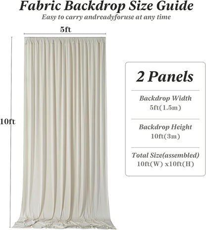 10 ft x 10 ft Wrinkle Free Beige Backdrop Curtain for Parties, 2 Panels 10ft Polyester Beige Photo Backdrop Drapes for Graduation Birthday Wedding Party Stage Curtains