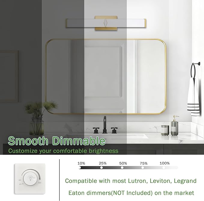 24 Inch Bathroom Vanity Light 2500LM, 5700K Daylight White Modern Bathroom Light Dimmable, AC 120V 25W Gold LED Vanity Lighting Fixtures Wall Sconce ETL Certified, 1Pack