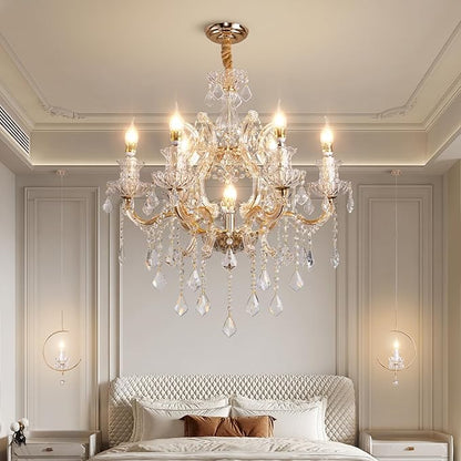 Luxurious K9 Crystal Chandelier for Living Room & Bedroom – Elegant Modern Ceiling Light, Adjustable Height, Energy-Efficient LED (7 Lights E12 Bulbs)