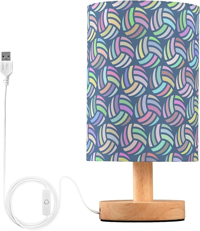 Volleyball Pattern Colored Sport Ball Table Lamp with Wood Base Fabric Lamp Shade Bedside Nightstand Desk Lamp for Living Room Bedroom Kids Room Office
