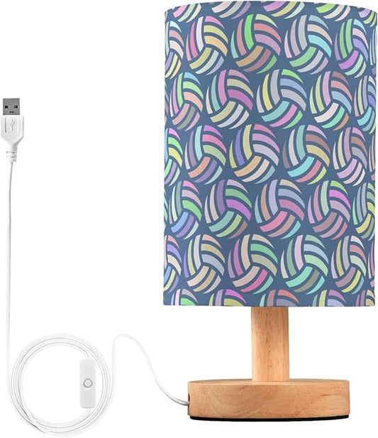 Volleyball Pattern Colored Sport Ball Table Lamp with Wood Base Fabric Lamp Shade Bedside Nightstand Desk Lamp for Living Room Bedroom Kids Room Office