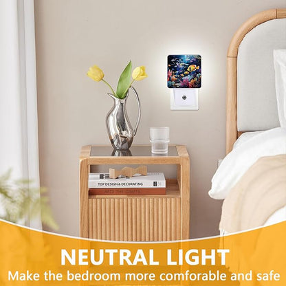 Underwater World Fish Night Light, Plug-into Nightlight White LED Lamp, Energy Efficient Decor Desk Lamp for Bedroom Hallway Stairs Bathroom