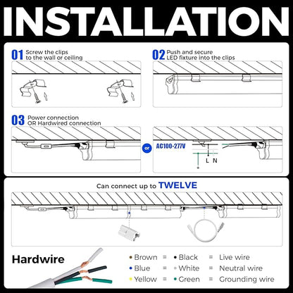 Barrina 6 Pack LED T5 Integrated Single Fixture 1FT, 600lm, 5W, 6500K, Linkable Under Cabinet Lighting, Shop Light for Workbench, Room, Kitchen Tube Light, Garage, Corded Electric with ON/Off Switch