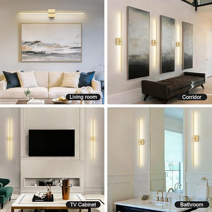 Battery Operated Wall Sconce, 5CCT Dimmable Gold Wall Lights with Remote Control, Timable LED Wireless Wall Sconces, 350° Ratate for Bathroom, Living Room, Hallway 39.4 Inch 1 Pack
