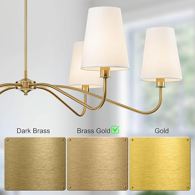 47'' Brushed Gold Chandelier with Shades, Oversized 6-Light Modern Chandelier for Living Room, Large Dining Room Light Fixture, Adjustable Brass Classic Pendant Light Fixture for Kitchen E12 Base