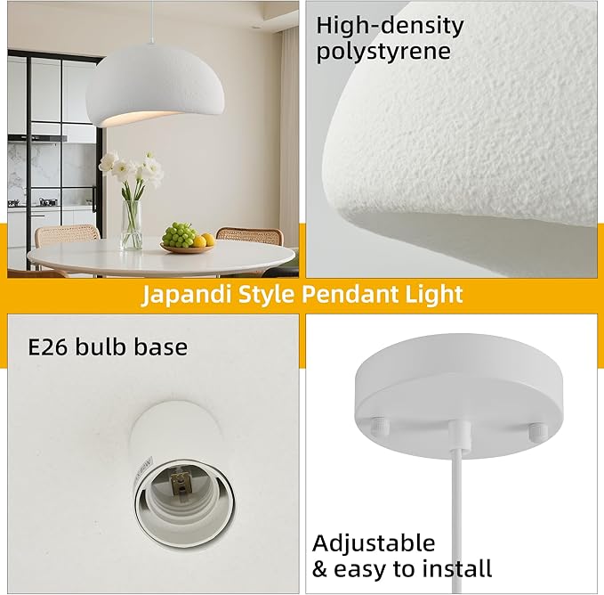Wabi Sabi Pendant Light Oval, 19.7in Japanese Ceiling Fixture for Dining Room Kitchen Island Hallway Bedroom Restaurant, Adjustable Modern Japandi Hanging Lamp, E26 Base (50cm/19.7in)