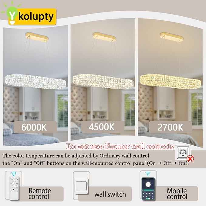 ykolupty Modern Crystal Chandelier, Dia 40" Rectangular Chandelier for Dining Room,Gold Rectangle Crystal Ceiling Light Luxury Oval Chandeliers for Living Room Kitchen Island