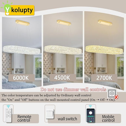 ykolupty Modern Crystal Chandelier, Dia 40" Rectangular Chandelier for Dining Room,Gold Rectangle Crystal Ceiling Light Luxury Oval Chandeliers for Living Room Kitchen Island