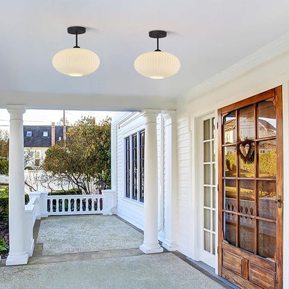 Large Milk Glass Ceiling Light Mid Century Modern Semi Flush Mount Ceiling Light Fixture Farmhouse Black Ceiling Lights for Closet Hallway Bathroom