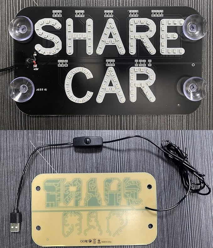 Rides LED Sign Lights,Shared Car LED Sign Light, Rides Share Sign Decor with DC12V Car Charger Inverter, for Rideshare Driver Lights up Sign,6ft Cable(Green Light,USB Switch)
