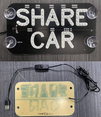 LED Car Sign Decor - Flashing Decal Stickers With Suction Cups for Window, USB Interface Light With Hook - Red