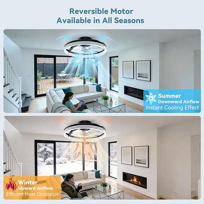 AIKVSXER Ceiling Fans with Lights,20 Inch Low Profile Fandelier with APP Control, Ultra Quiet,3CCT and 6 Wind Speeds for Bedroom, Living Room Modern Flush Mount Fan Light (Black, 20inch-Stripe Fold)