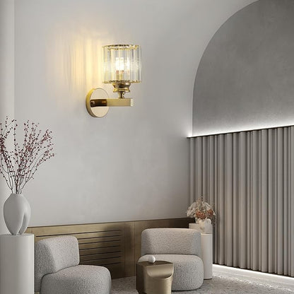 Hardwired Crystal Wall Sconces, Modern E27 Wall Lights, Gold Round Finish Wall Lamp for Living Room Bedroom Dining Room Hallway Entryway (Gold Round)