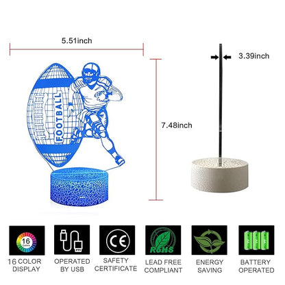 3D Illusion Football Player Night Light for Kids,Rugby LED Lamp 16 Color Changing Smart Touch&Remote Control Bedroom Decor Lamp Holiday Christmas Birthday Gift for Outsports Lover
