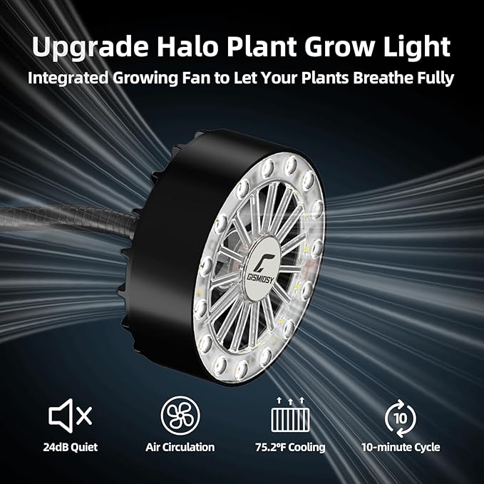 Full Spectrum LED Grow Light with Built-in Cooling Fan, Clip on Plant Lights for Indoor Plants, 2/4/8/12H Auto Timer, 3 Dimmable Levels, CRI 90+ Lamp for Plant Shelves & Succulents 1 Pack