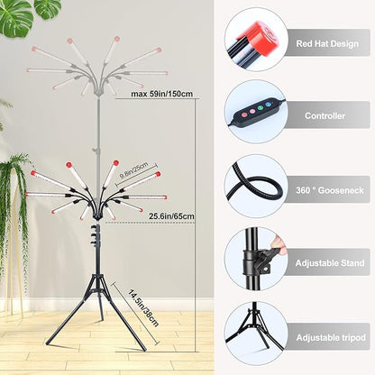 FECiDA Gamechanger! 90 Watt Power Draw, NO Need Adapter, 10Head Grow Light with Tripod Stand, 2026 Big Coverage LED Grow Lights for Indoor Tall Plants, Bonsai Tree, 4/8/12/16/20H Timer