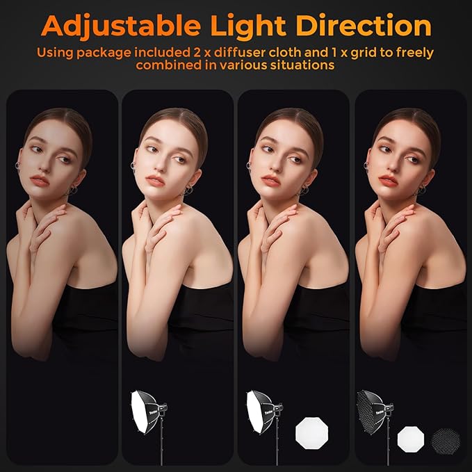Torjim 35.4"/90cm Octagonal Softbox with Quick Release Bowens Mount, Portable & Collapsible with Removable Diffusers & Grid, Perfect for Portrait Photography, Video Production, and Studio Lighting