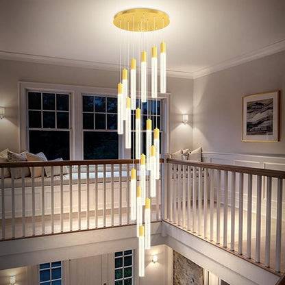 Luxurious K9 Crystal Chandelier,Gold 16-Light Large Modern Crystal Column Chandelier,Crystal Drop High Ceiling Pendant Light Fixture for Home Hotel Store