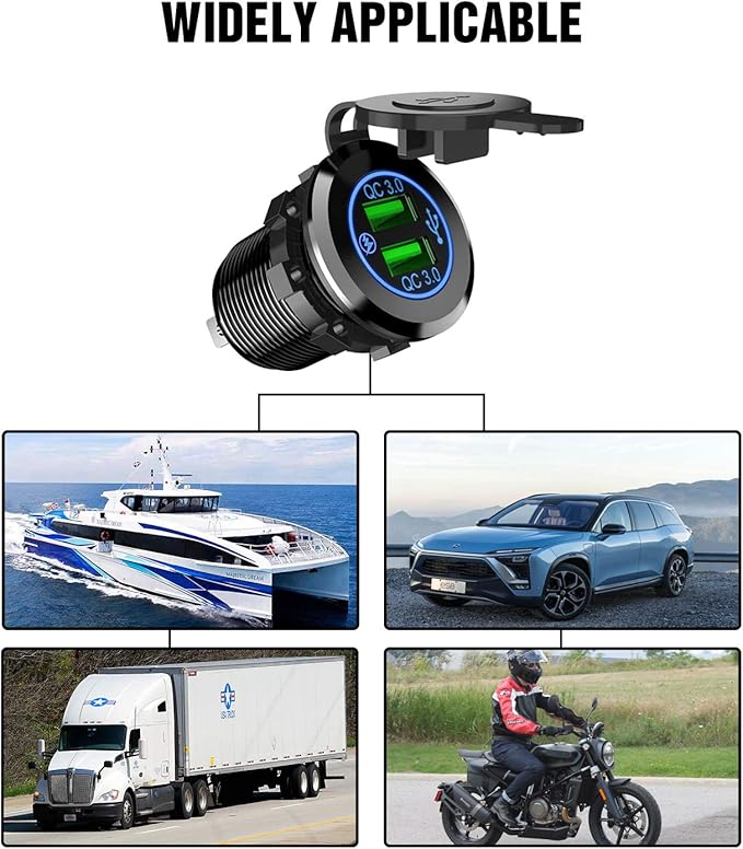 Nilight - 90103A Dual USB Port QC 3.0 Fast Charging Hubs USB Charger Socket Power Outlet 2.1A & 2.1A x2 for Car Boat Marine RV Mobile with Wire Fuse DIY Kit with Lightly Blue LED, 2 years Warranty