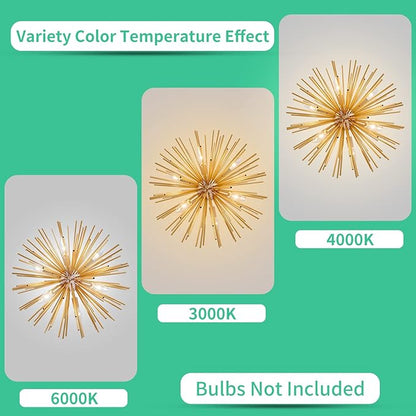CM MZY Modern Gold Sputnik Chandeliers, 9-Light Satellite Pendant Light fixtures, Starburst Firework Ceiling Lights for Bedroom Living Room Dining Room Kitchen Island Hallway, E12 Socket(Dia:19.7'')